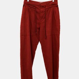 See By Chloe Burgundy Gathered Twill Cropped Straight Leg Pants